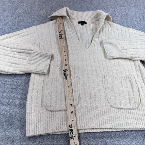 J. Crew Ribbed Boucle Collared Cotton-blend Beach Sweater Cream V-Neck Small - Picture 5 of 11